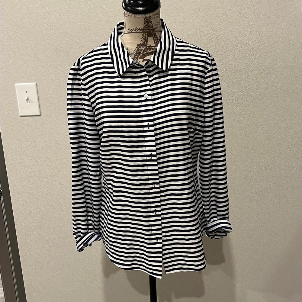 Banana Republic Navy & White Striped Long Sleeve Botton Shirt Sz S sailer yacht